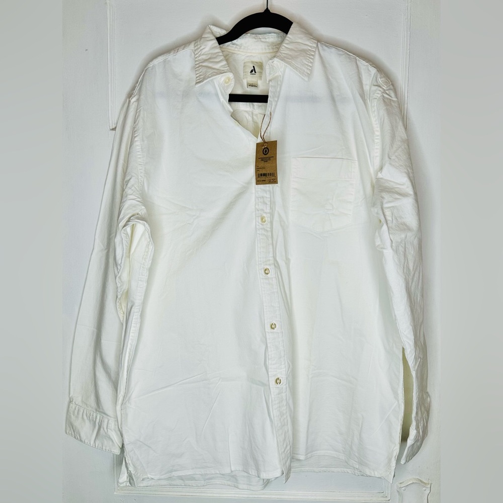 New Men’s Amazon Organic Cotton Pocket Oxford White Button Down Shirt - Large